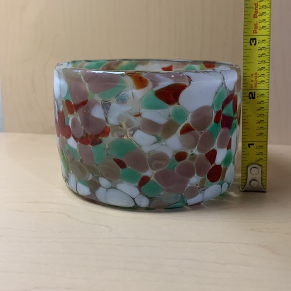 Candle Holder - Speckled Red Green White Blown Art Glass - Made in Mexico - Picture 7 of 7